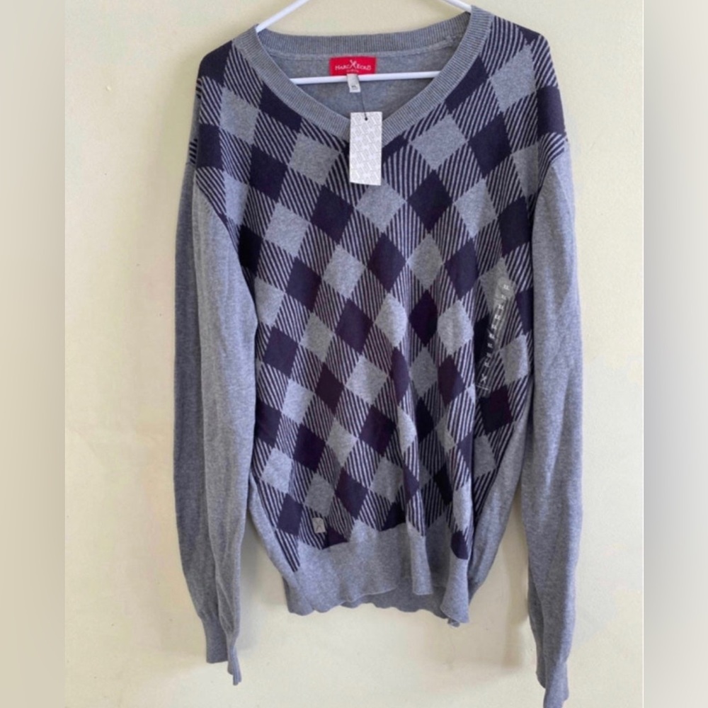 Marc Ecko pullover cut & sew mens sweater size Large XL gray dark gray V-neck